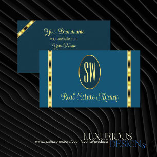 Ocean Blue met Monogram Gold Borders Professional Visitekaartje