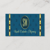 Ocean Blue met Monogram Patterned Letters Modern Visitekaartje (Voorkant)