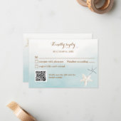 Ocean Blue met QR Code Weddenschap Small RSVP Notitiekaartje (Voorkant / Achterkant in situ)
