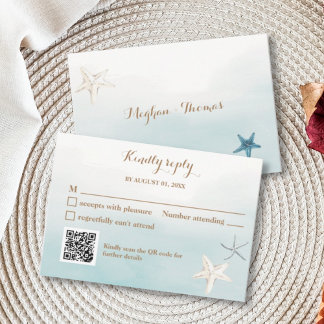 Ocean Blue met QR Code Weddenschap Small RSVP Notitiekaartje