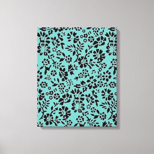 Ocean Blue met zwarte bloemen Canvas Afdruk (Voorkant)