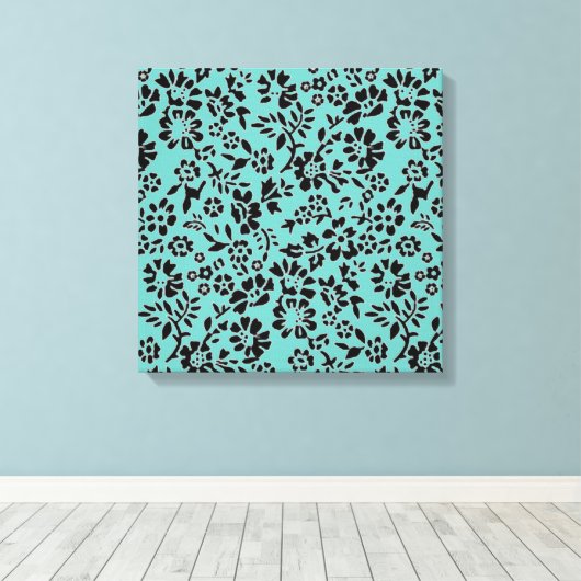Ocean Blue met zwarte bloemen Canvas Afdruk (Insitu (Houten vloer))