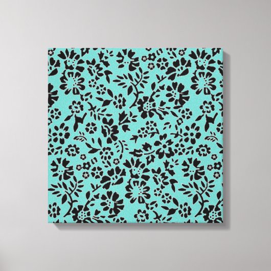 Ocean Blue met zwarte bloemen Canvas Afdruk (Voorkant)
