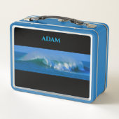 Ocean blue metalen lunchbox / aangepaste naam. (Achterkant)