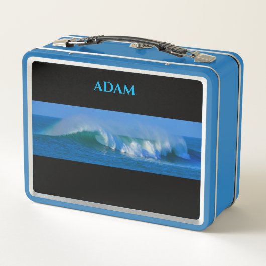 Ocean blue metalen lunchbox / aangepaste naam. (Achterkant)