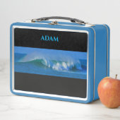 Ocean blue metalen lunchbox / aangepaste naam. (In situ)