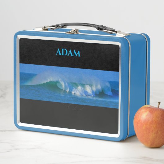 Ocean blue metalen lunchbox / aangepaste naam. (In situ)