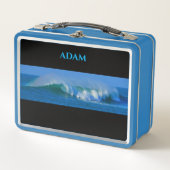 Ocean blue metalen lunchbox / aangepaste naam. (Voorkant)