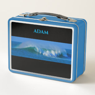 Ocean blue metalen lunchbox / aangepaste naam.