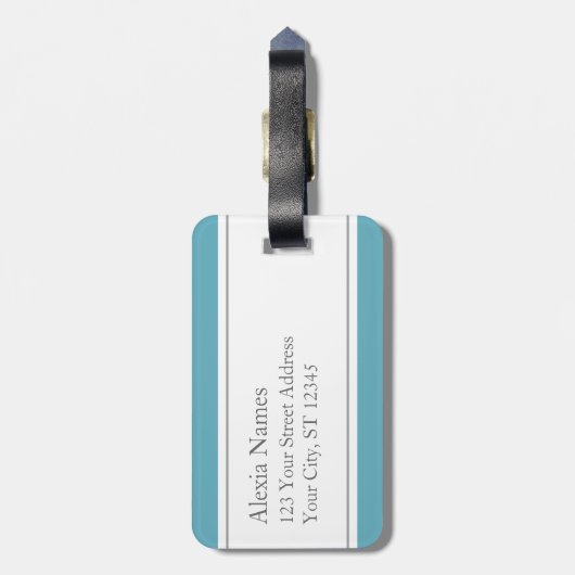 Ocean Blue Monogramed Awning Stripe Bagagelabel (Achterkant verticaal)