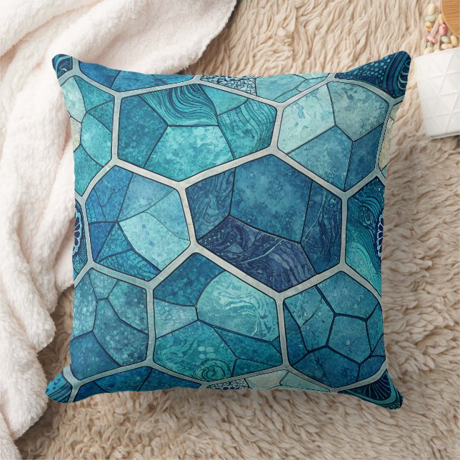 Ocean Blue Mosaic Pattern – Irregular Polygon Kussen (Deken)