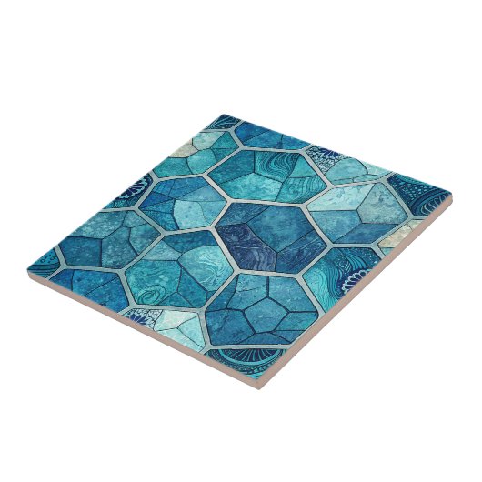 Ocean Blue Mosaic Pattern – Irregular Polygon Tegeltje (Zijkant)