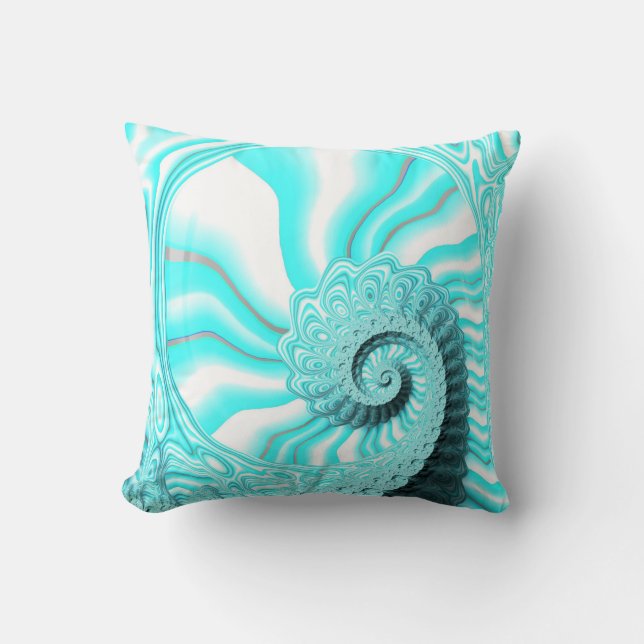  Ocean Blue Nautilus Shell Spiral Fractal Kussen (Voorkant)