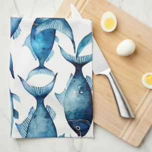 Ocean Blue Navy Fish   Seaside Coastal Home Decor Theedoek