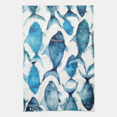 Ocean Blue Navy Fish | Seaside Coastal Home Decor Theedoek (Verticaal)