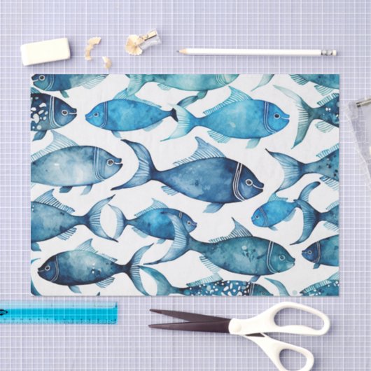 Ocean Blue Navy Fish | Verjaardagscadeauverpakking Tissuepapier (Craft)