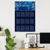 Ocean Blue Navy Floral Table Plan Seating Poster (Thuiskantoor)