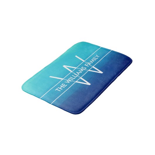 Ocean Blue Ombre Familienaam & Monogram Badmat (Gekanteld)