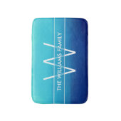 Ocean Blue Ombre Familienaam & Monogram Badmat (Voorkant Verticaal)