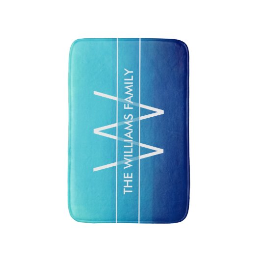 Ocean Blue Ombre Familienaam & Monogram Badmat (Voorkant Verticaal)