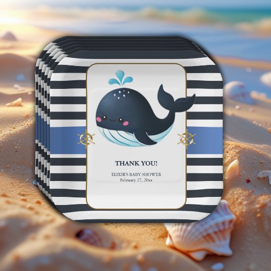 Ocean Blue onder het Zee Kawaii Whale Baby shower Papieren Bordje