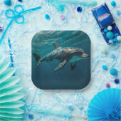 Ocean Blue Onderwater Dolfijn Portret Papieren Bordje (Feest)