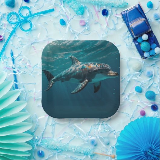 Ocean Blue Onderwater Dolfijn Portret Papieren Bordje (Feest)