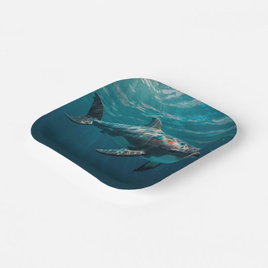 Ocean Blue Onderwater Dolfijn Portret Papieren Bordje (Gebogen)