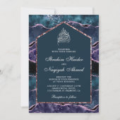 Ocean Blue Paars Agate Marble Arch Muslim Wedding Kaart (Voorkant)