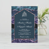 Ocean Blue Paars Agate Marble Arch Muslim Wedding Kaart (Staand voorkant)