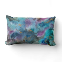 Ocean Blue Paarse gouden Waterverf Abstracte kunst