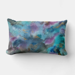 Ocean Blue Paarse gouden Waterverf Abstracte kunst Kussen