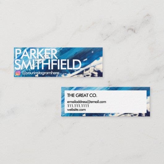 Ocean Blue Paint Splatter Mini Visitekaartje (Voorkant / Achterkant)