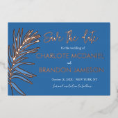Ocean Blue Palm Leaf Bruiloft Save The Date Folie Uitnodiging (Voorkant)