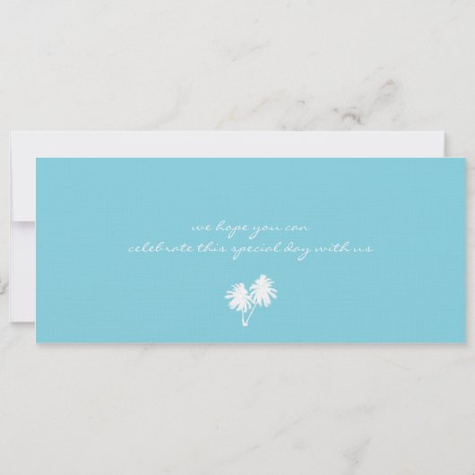 Ocean Blue Palm Tree Mexico Wedding Boarding Pass Kaart (Achterkant)