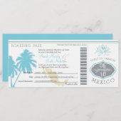 Ocean Blue Palm Tree Mexico Wedding Boarding Pass Kaart (Voorkant / Achterkant)