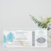 Ocean Blue Palm Tree Mexico Wedding Boarding Pass Kaart (Staand voorkant)