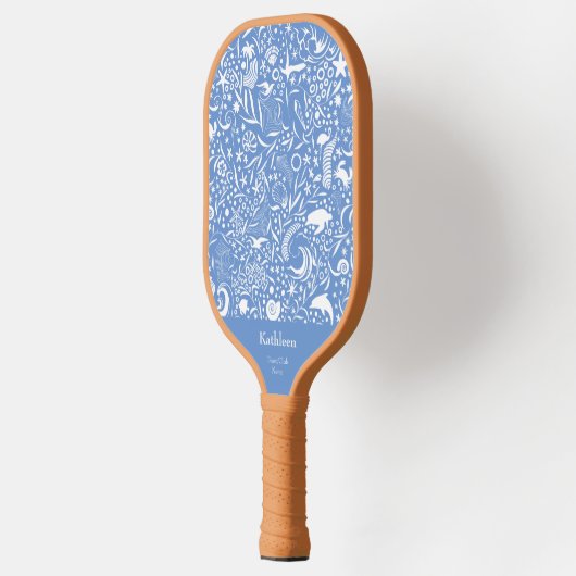 Ocean Blue Pattern + Monogram Jouw naam toevoegen Pickleball Paddle (Links)