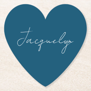 Ocean Blue Plain Elegant Modern Minimalist Name Kartonnen Onderzetters