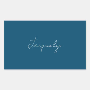 Ocean Blue Plain Elegant Modern Minimalist Name Rechthoekige Sticker