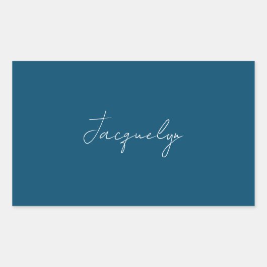 Ocean Blue Plain Elegant Modern Minimalist Name Rechthoekige Sticker (Voorkant)