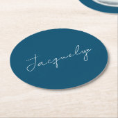 Ocean Blue Plain Elegant Modern Minimalist Name Ronde Kartonnen Onderzetter (Gebogen)