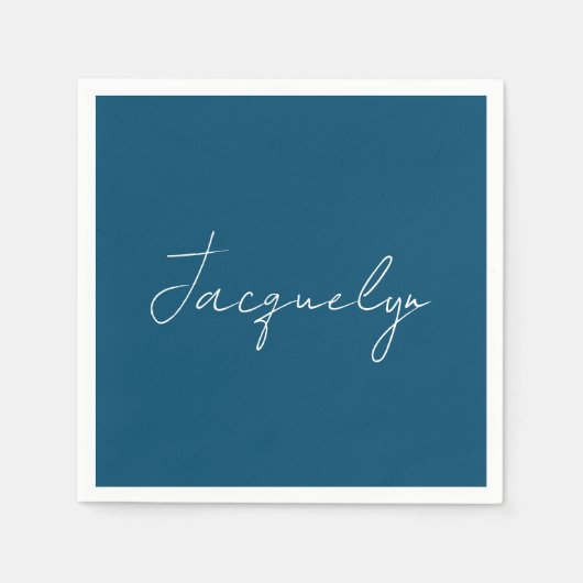 Ocean Blue Plain Elegant Modern Minimalist Name Servet (Voorkant)