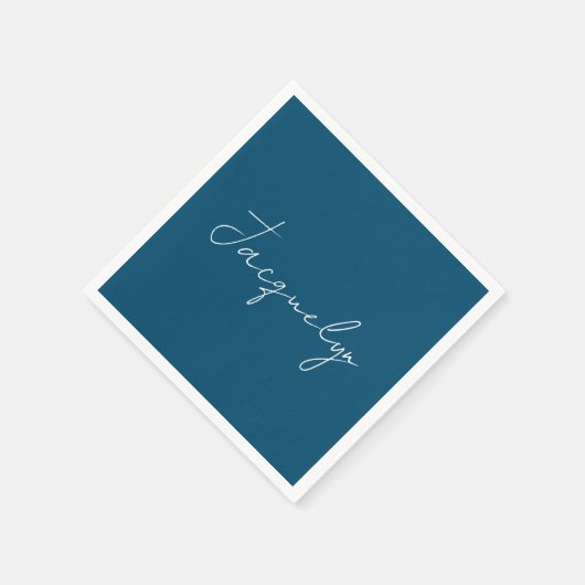 Ocean Blue Plain Elegant Modern Minimalist Name Servet (Hoek)