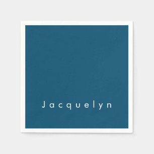 Ocean Blue Plain Elegant Modern Minimalist Name Servet