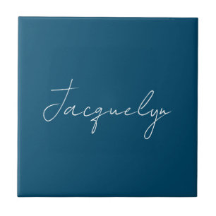 Ocean Blue Plain Elegant Modern Minimalist Name Tegeltje