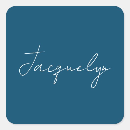 Ocean Blue Plain Elegant Modern Minimalist Name Vierkante Sticker (Voorkant)