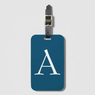 Ocean Blue Plain Elegant Modern Monogram Initiaal Bagagelabel