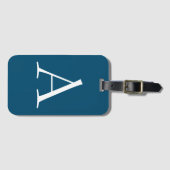 Ocean Blue Plain Elegant Modern Monogram Initiaal Bagagelabel (Voorkant (horizontaal))