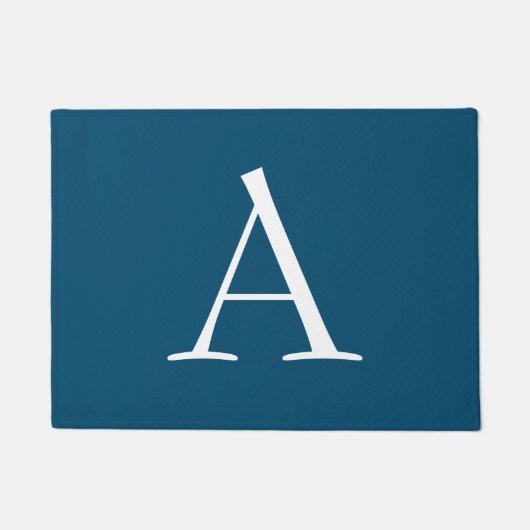 Ocean Blue Plain Elegant Modern Monogram Initiaal Deurmat (Voorkant)